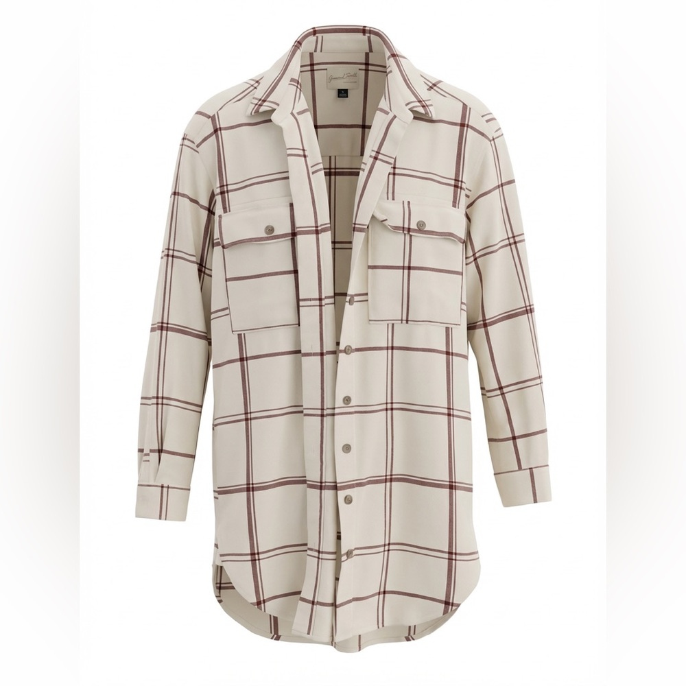 Cream/Brown Plaid Button Down Shirt Size S| Oversized Flannel |Universal Thread